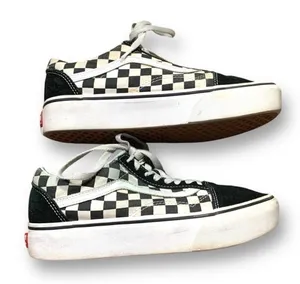 Vans Old Skool Platform Checkerboard Black White Suede Sneakers Woe 8.5 Classic thumbnail 1