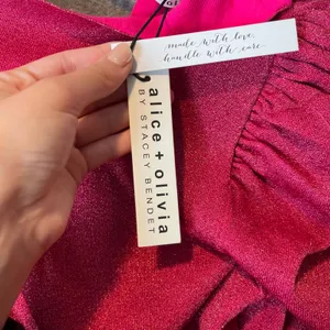 Alice + Olivia Issa Turtleneck Puff Sleeve‎ Dress Pink Glitter LG Wool Blend New thumbnail 7