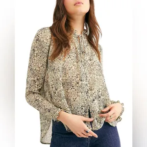 Free People Women’s Lela Floral Ruffle Sheer Blouse Ivory Combo Size S thumbnail 2
