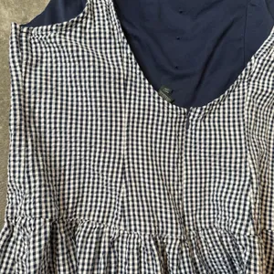 Wild Fable Seersucker Gingham Plaid Mini Dress Womens L Navy White Button Front Drop Waist thumbnail 7