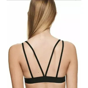Victoria's Secret PINK Bralette Medium Lined Black Gold Logo Band Bra thumbnail 2