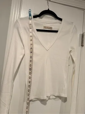 NWOT We The Free Size XS White Ribbed V-Neck Long Sleeve Stretch Top Free People thumbnail 7