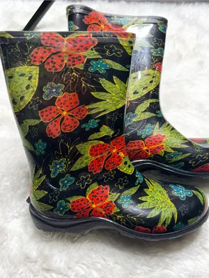 SLOGGERS Black Red & Green Floral Rain & Garden Waterproof Ankle Boots Size 9 thumbnail 9