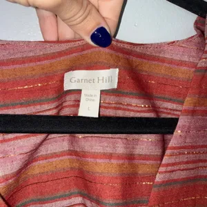 Garnet Hill Shift Dress Women L Red Orange Excellent Striped Organic Cotton Boho thumbnail 3