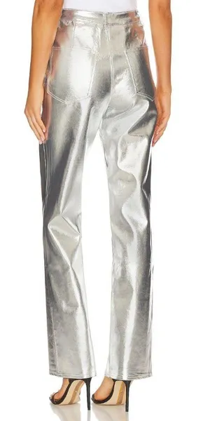 WeWoreWhat Silver Mirror Straight Leg Faux Leather Pants Futuristic Cybercore thumbnail 2