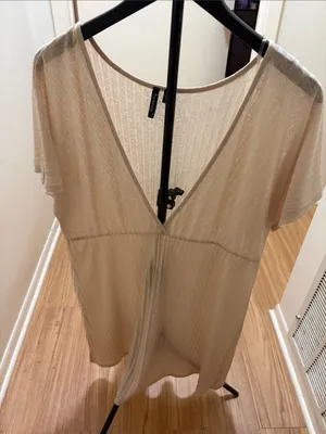 Light beige V-Neck Pleated Midi Dress thumbnail 3