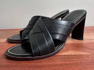Cole Haan Country Slide Sandals Womens 7.5 Black Leather Block Heel Minimalist thumbnail 1