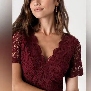 Lulus Angel in Disguise Burgundy Lace Chiffon Flare Skater Dress SMALL‎ thumbnail 2