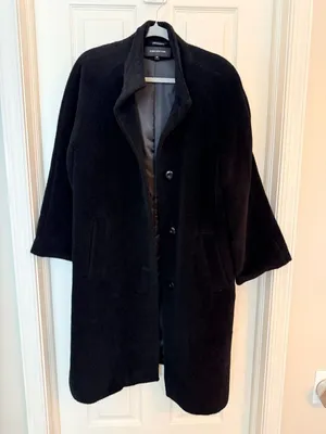 Jones New York Black Wool Alpaca Blend Button Front Midi Coat Size 12 thumbnail 3
