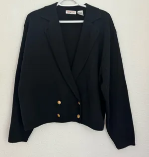 Talbots Vintage Double Breasted Gold Buttons Black Cropped Blazer Jacket Size L thumbnail 1