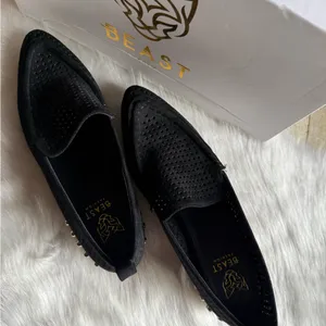 Beast Fashion Black Suede Perforated Studded Loafers NWB thumbnail 5