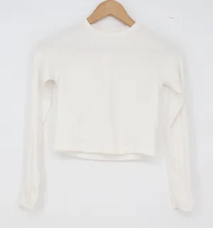 Athleta Top Womens XS Momentum Cropped White Long Sleeve Mesh Excellent thumbnail 1