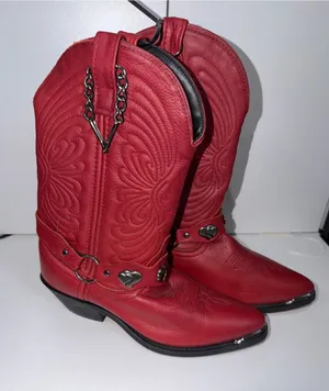 Masterson Boots Sz‎ 7.5M Red Leather Heart Harness Chain Western Cowgirl Concho thumbnail 1
