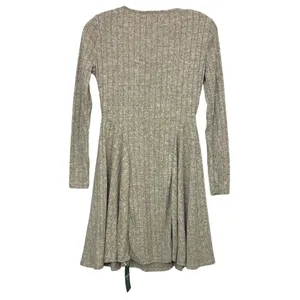 Halara Womens Long Sleeve Ribbed V-Neck Fit & Flare Mini Dress Oatmeal Grey‎ S thumbnail 4