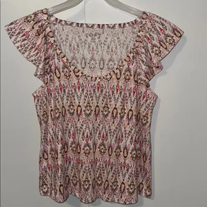 LOFT Boho Print Cotton Tee Short Flutter Sleeve T-Shirt Women’s Medium M thumbnail 3