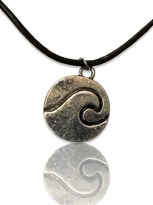 Handmade (2 for $20) Silver Wave Pendant Necklace with Black Cord - Women Jewelry thumbnail 2