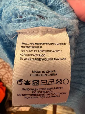 Stellah light blue crewneck pointelle knit sweater, Medium thumbnail 5