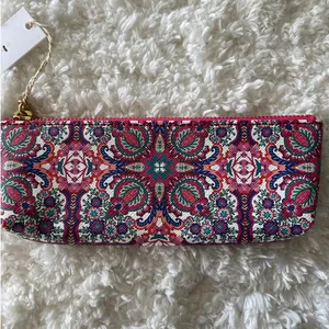 Anthropologie Paisley Print Pouch Purse NEW Cosmetic Bag Pencil Case Pinks Blues thumbnail 2