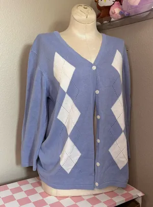 Classic blues wrangler true vintage argyle diamond pattern blue white button up thumbnail 1