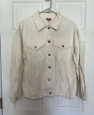 Francesca's Collections Cream Corduroy Trucker Jacket Size M thumbnail 1