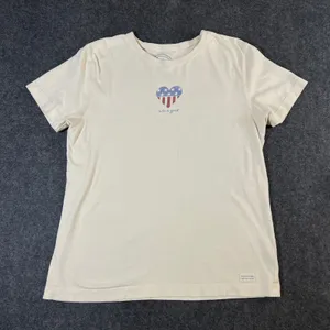 Life is Good Womens Cream Patriotic American Flag Heart Graphic T-Shirt Medium thumbnail 1