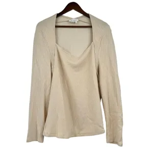 Anthropologie Long Sleeve Square Neck Top Ivory Cream Cozy Ribbed plus size 3X thumbnail 3