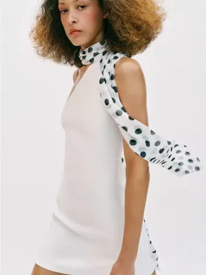 ZARA White One-Shoulder Mini Dress with Polka Dot Scarf thumbnail 4