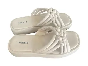 NWOB Torrid Braided Chunky Platform Slide Sandals Bone White 8.5 WW thumbnail 1
