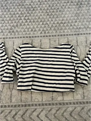 Brandy Melville Striped Off-The-Shoulder Top Blue thumbnail 2
