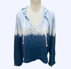 NWT Gap Tie Dye Vneck Hoodie Sweatshirt Blue White L Soft Comfy thumbnail 2