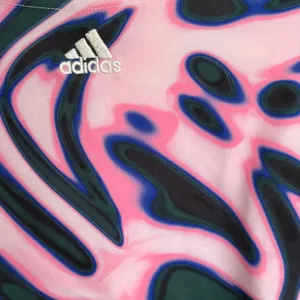 Adidas Women Pink Teal Abstract Swirl Print Short Sleeve Crop Top Small thumbnail 5