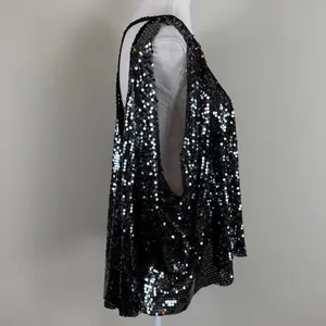 Free People Black Sequin Open Back Flowy Blouse Size‎ Medium thumbnail 4