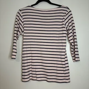 L.L.‎ Bean Striped 100% Cotton 3/4 Sleeve Pink Navy Top Women's Small Peru thumbnail 4