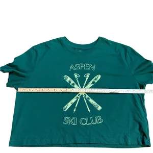 Colsie Womens Green Aspen Ski‎ Club Cropped Graphic Tee Sz L thumbnail 6