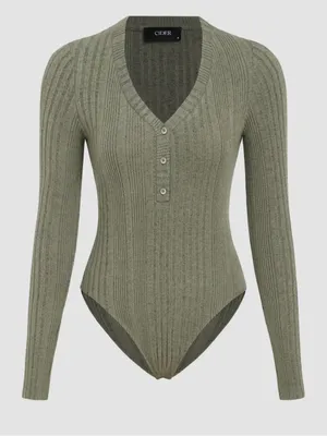 Cider Rib V-Neck Solid Button Bodysuit Green XL NWT thumbnail 4