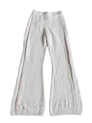 LoveShackFancy White Toro Crochet Flare Pants Wide Leg Pointelle X-Small Women's thumbnail 1