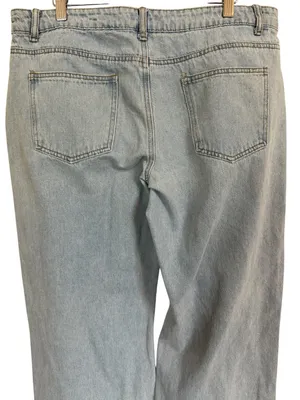 Edikted Baggy Wide Leg Jeans Womens XL Light Wash Distressed Raw Hem Y2K thumbnail 5