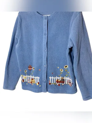 VINTAGE CROFT & BARROW Fleece Embroidered Granny Cardigan thumbnail 3