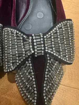 Boden beaded bow pointed velvet flats shoes burgundy sz 38 7.5 8 thumbnail 3