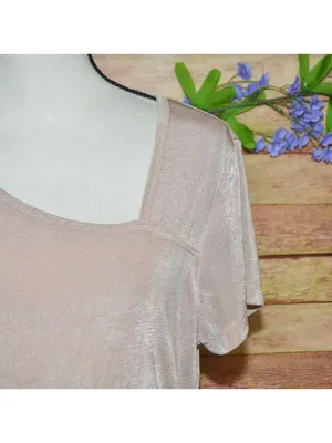 Another Love Ladies Beige Blouse Top Size L Shiny Slinky Neutral Career thumbnail 3