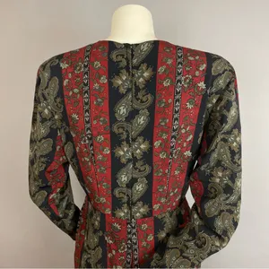 Vintage Dress 80s Pencil Petal Hip‎ Skirt Layer Striped Floral Women Retro Black thumbnail 6