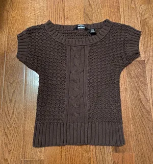 Wet Seal Vintage y2k cable knit brown short sleeve baby doll sweater thumbnail 3