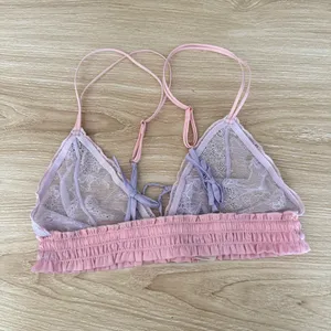 Free‎ People Small Gia Triangle Bralette Lavender Pink Floral Lace Coquette thumbnail 5