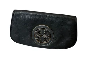 Tory Burch Black Leather Clutch‎ Gold Logo thumbnail 1