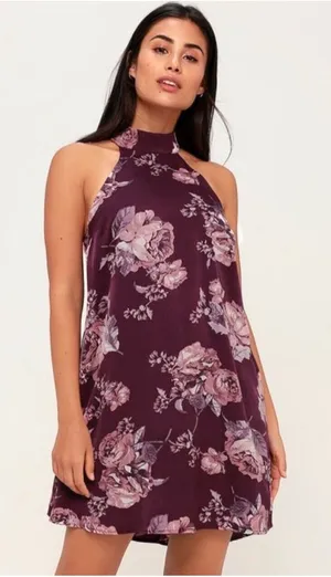 Lulu’s Darling‎ Dearest Blush Purple Plum Floral Print Swing Dress Size XS NWT thumbnail 1