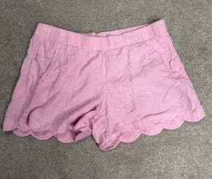 Lilly Pulitzer Pink Scallop Hem Pull-On Shorts Womens Size XL Preppy Slub Pink thumbnail 1