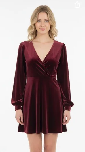 Shein cranberry color wrap dress size XLarge crushed velvet thumbnail 1