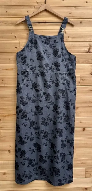 Vintage Talbots Size Large Gray Velvet Floral Overall Dress Whimsigoth Goth thumbnail 1