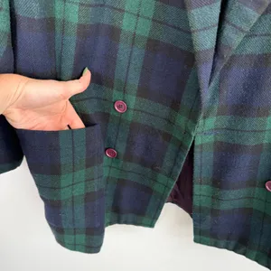 Gant Green Blue Plaid Wool Blend Blazer Vintage Preppy Acadamia Womens Large thumbnail 4