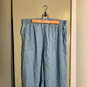 Club Z Collection Women's Wide Leg Pant Chambray Blue Pull On 100% Tencel thumbnail 3